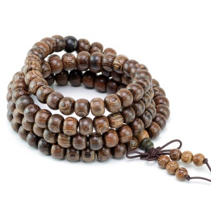 108PCS 9x7mm African Senna Siamea Wood Prayer Buddha Mala Meditation Loose Beads 30"(50484-142)