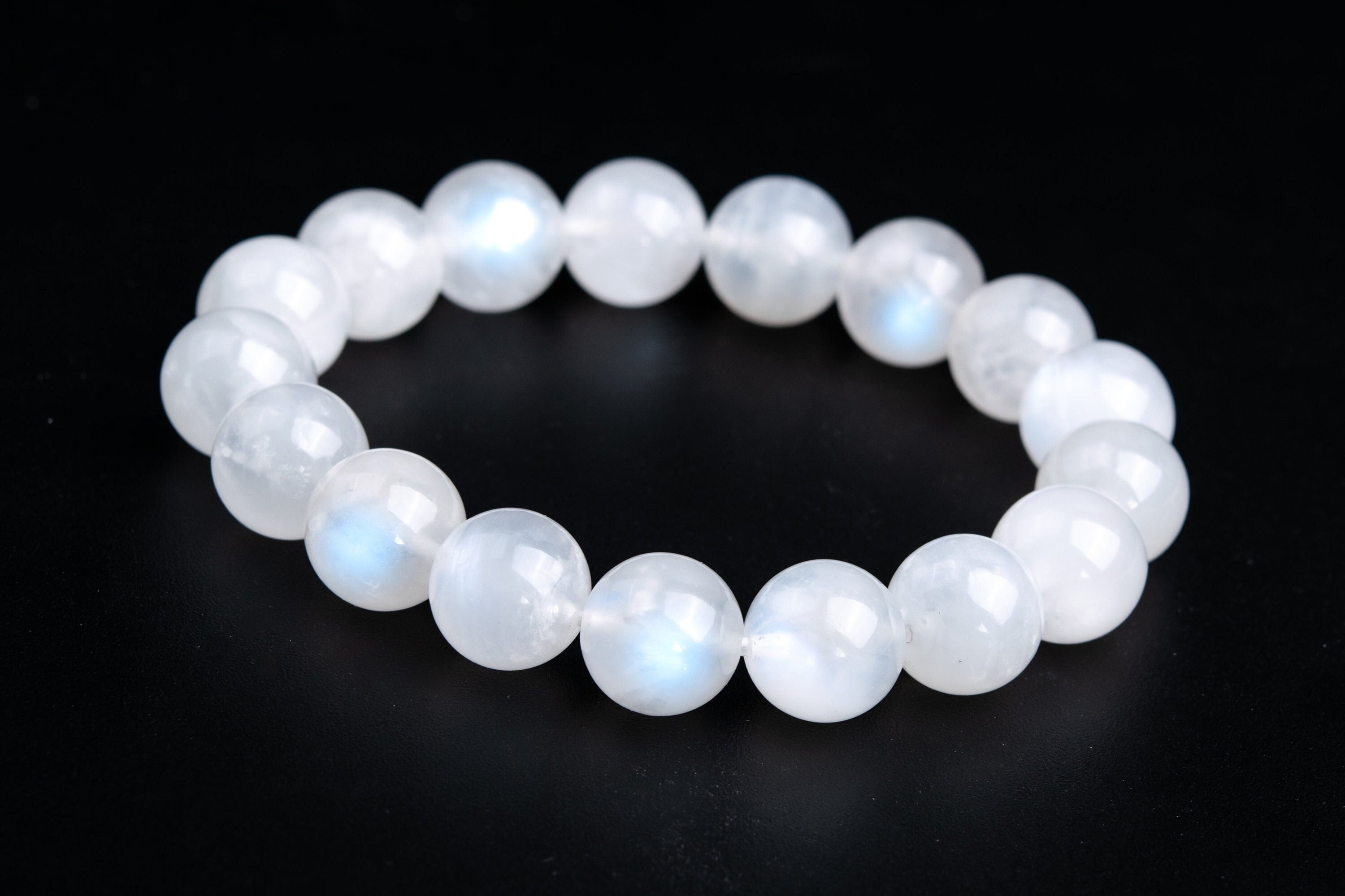 Bracciale Perline Pietra Preziosa Ossidiana Nera Rotonda 16mm Arcobaleno 7,5 Pollici - Foto 5