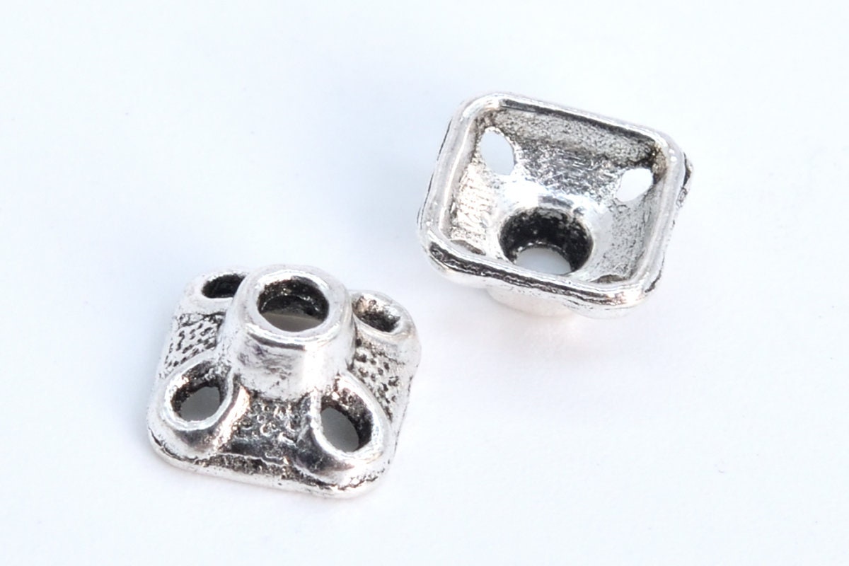 7x4mm Square Bead Cap Antique Silver Tone Zinc Alloy 50 Pcs Bulk