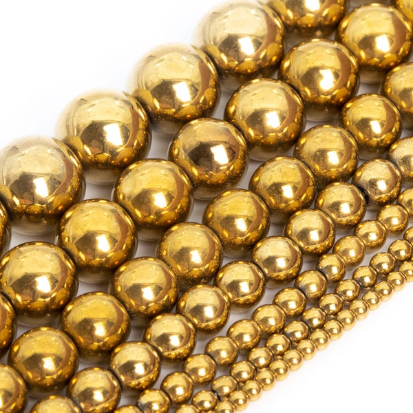 Gold Hematite Beads Grade AAA Gemstone Round Loose Beads 2MM 4MM 6MM 8MM 10MM 12MM Bulk Lot Options