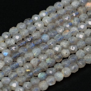 4MM Light Gray Labradorite Beads Madagascar A Natural Gemstone Faceted Round Loose Beads 15&quot; Bulk Lot Options (100226)
