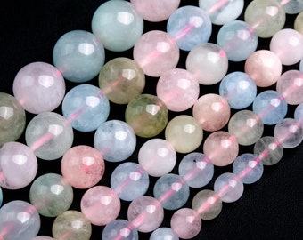 Beryl Morganite Aquamarine Beads Genuine Natural Grade AA+ Round Loose Beads 4MM 8MM 10MM 12MM Bulk Lot Options