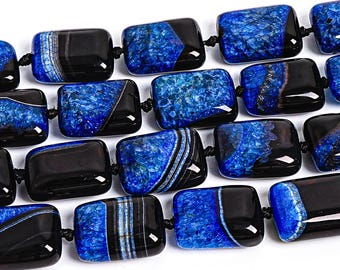 20X15MM Blue Black Agate Beads Grade AA Genuine Natural Gemstone Full Strand Cuboid Loose Beads 15" Bulk Lot Options (127452-1805)