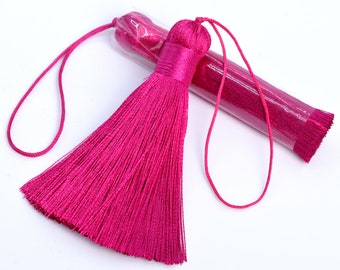 2 Pcs 3.14" / 8CM Fuchsia Tassel 1CM Thickness Artificial Silk Handcraft Tassels for Jewelry Design BULK LOT 2,4,6,12 and 50 (60726-014)