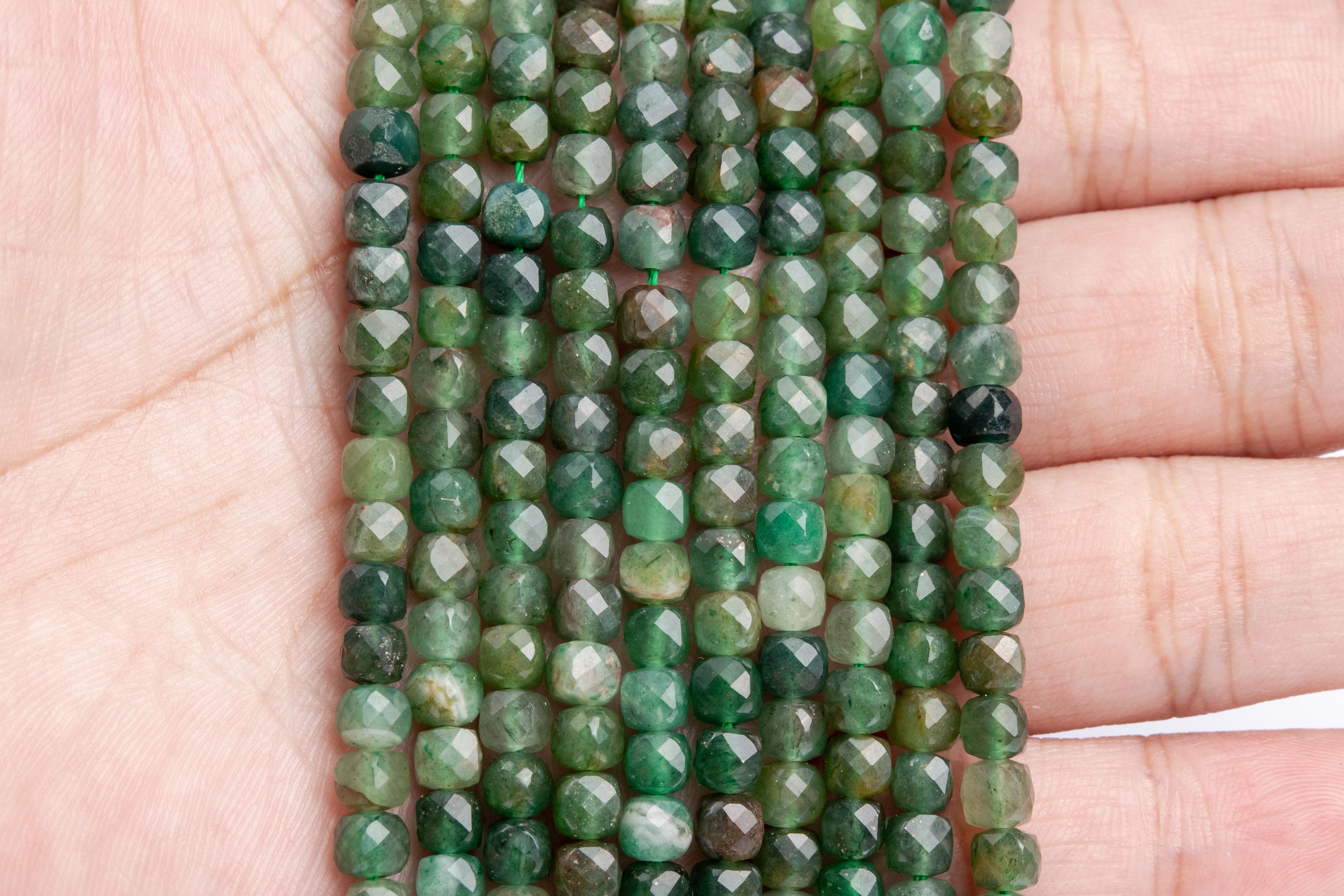 Green Aventurine 5-5.5mm Smooth Heishi Cube A Grade Gemstone Beads
