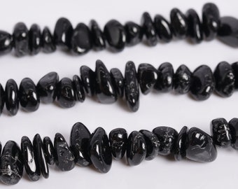 4-10MM Black Tourmaline Beads Pebble Chips Grade A Genuine Natural Gemstone Beads 15" Bulk Lot Options (108378)