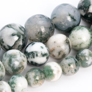 Green & White Moss Agate Beads Grade A Genuine Natural Gemstone Round Loose Beads 4MM 6MM 8MM 10MM Bulk Lot Options