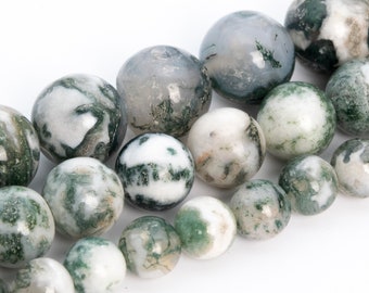 Green & White Moss Agate Beads Grade A Genuine Natural Gemstone Round Loose Beads 6MM 8MM 10MM Bulk Lot Options