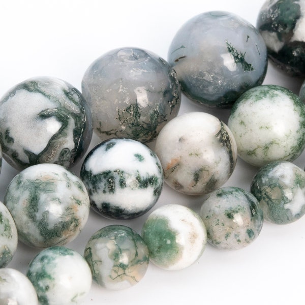 Green & White Moss Agate Beads Grade A Genuine Natural Gemstone Round Loose Beads 6MM 8MM 10MM Bulk Lot Options