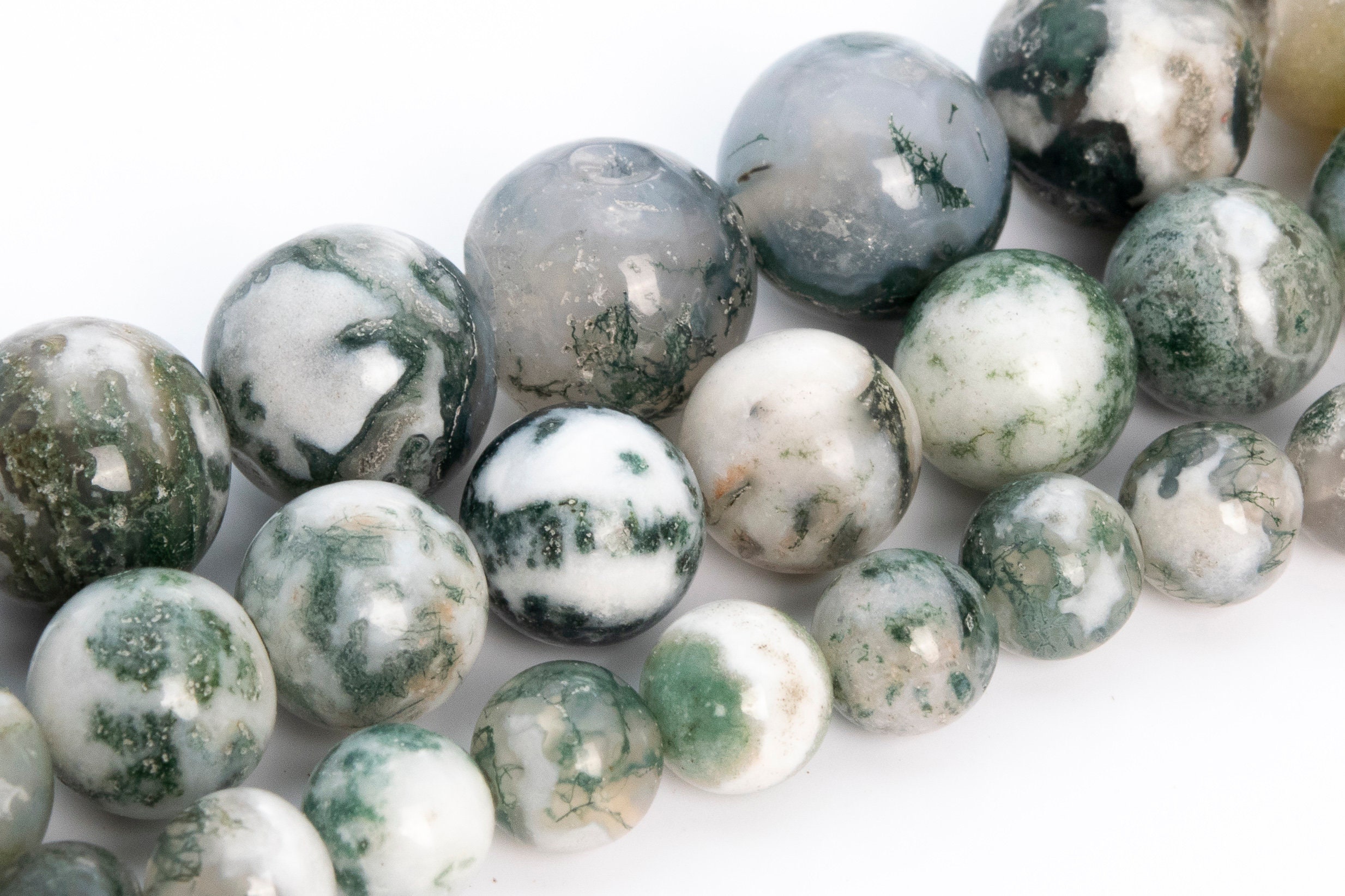 Green & White Moss Agate Beads Grade A Genuine Natural | Etsy