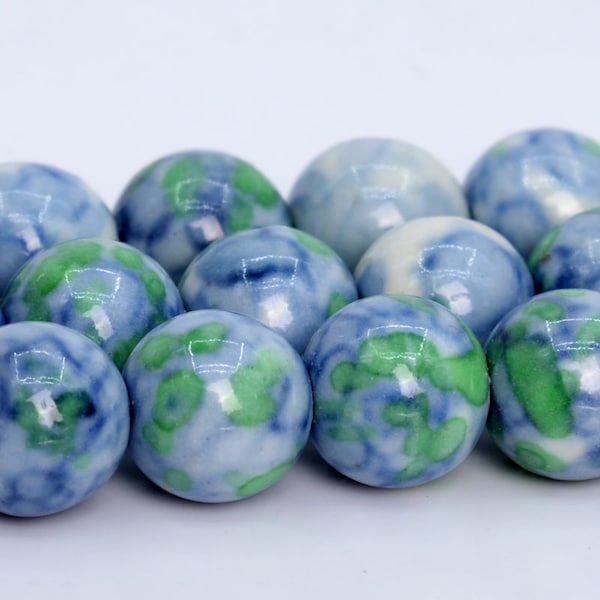 Blue & Green Rain Flower Jade Beads Round Loose Beads 4MM 6MM 8MM 10MM 12MM Bulk Lot Options