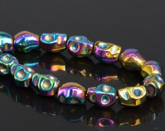 8x5MM Rainbow Hematite Beads Skull Grade AAA Natural Gemstone Half Strand Loose Beads 7.5" BULK LOT 1,3,5,10 and 50 (104571h-1240)