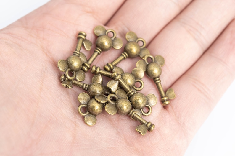 18x11MM Key Charm Double Side Antique Bronze Tone Zinc Alloy Metal Charm 10 Pcs Bulk Lot Options 110481-1555