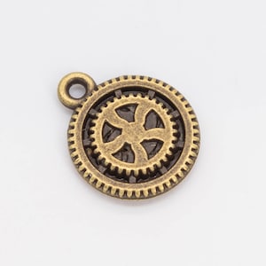 15x12MM Antique Bronze Tone Charm Double Side Gearwheel Round 10 Pcs Bulk Lot Options (109976-3117)