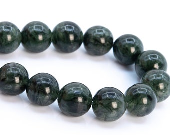 7MM Deep Green Rutilated Quartz Beads Grade AA Genuine Natural Gemstone Half Strand Round Loose Beads 7" Bulk Lot Options (116548h-1998)