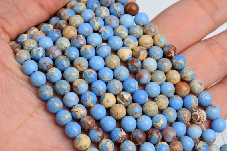 6MM Light Blue Sea Sediment Imperial Jasper Beads Grade AAA Natural Gemstone Round Loose Beads 15 BULK LOT 1,3,5,10 and 50 102757-601