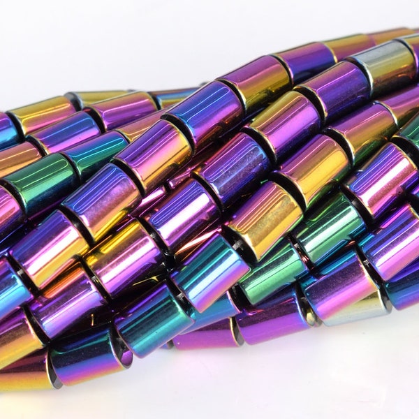 6x4MM Rainbow Hematite Beads Round Tube Grade AAA Natural Gemstone Full Strand Loose Beads 16" BULK LOT 1,3,5,10 and 50 (104918-1322)