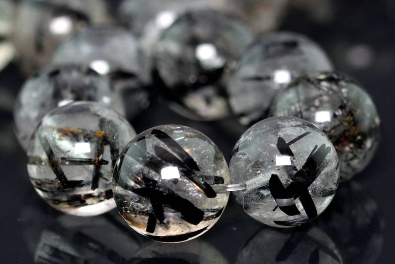 101442h-134 15-16MM Dark Black Rutilated Quartz Beads Brazil AAA Genuine Natural Half Strand Round Loose Beads 7.5 BULK LOT 1,3,5,10,50