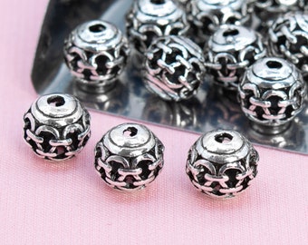 8MM Antique Silver Tone Tibetan Spacer Beads Round 10 Pcs Bulk Lot Options (60467-1661)
