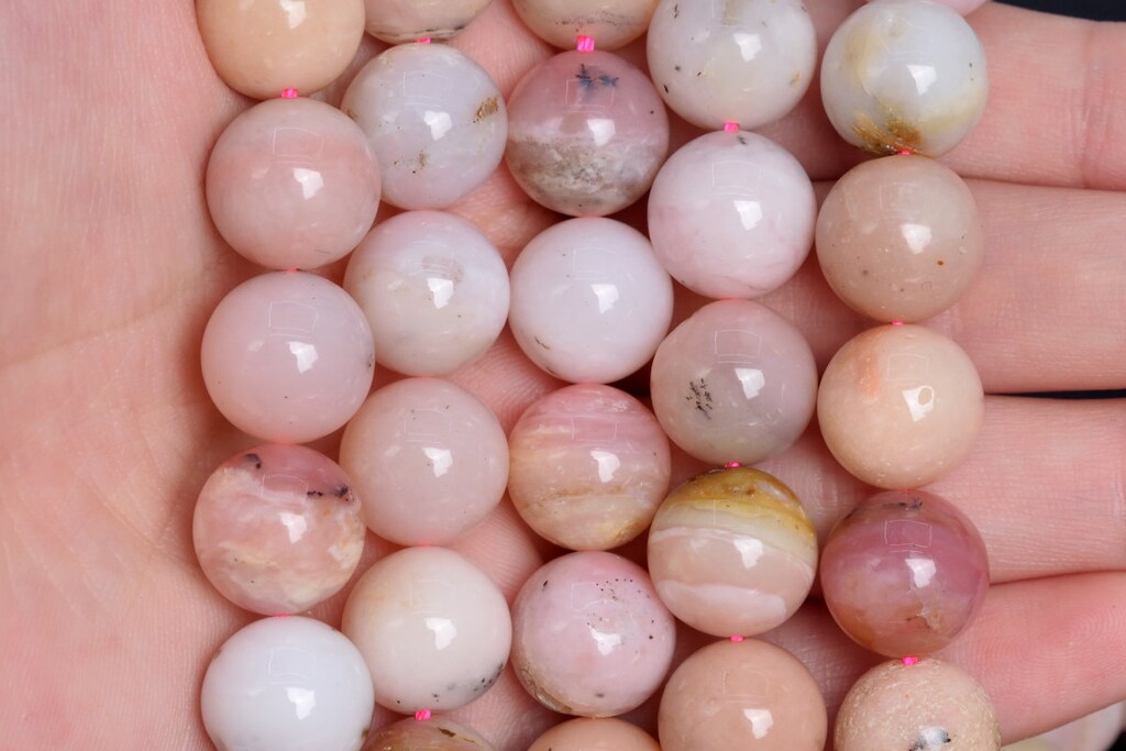 2 Fili Di Perle Di Opale Rosa Naturale - 116 Perle Sfuse Tonde Da 6mm - Pietre Preziose Per Gioielli Fai Da Te - Foro 1mm