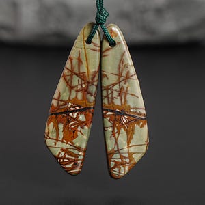 Unique Natural Red Creek Jasper Earring Pair Grade AAA 43X12X4MM Drilled Beveled Teardrop Matched Earring Bead Pair Only One(902621)