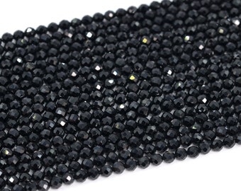 2MM Black Spinel Beads Grade AAA Genuine Natural Gemstone Full Strand Faceted Round Loose Beads 15" Bulk Lot Options (107445-2375)