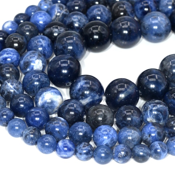 Sodalith-Perlen der Güteklasse AAA, echter natürlicher Edelstein, runde lose Perlen, 4 mm, 6 mm, 8 mm, 10 mm, 12 mm, Bulk-Lot-Optionen
