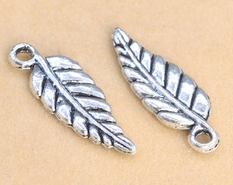 19 x 6 MM リーフ チャーム シルバー トーン 亜鉛合金 チャーム 20 個