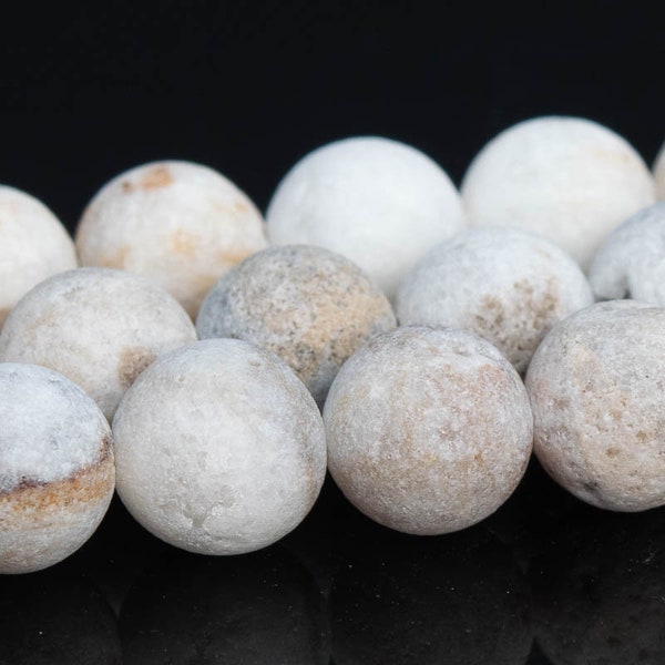 8MM Matte White Druzy Beads Grade AAA Genuine Natural Gemstone Round Loose Beads 15.5" / 7.5" Bulk Lot Options (104755)