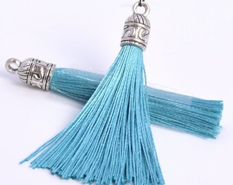 2 Pcs 1.7" / 4CM Aqua Blue Tassel 2.2CM Thickness Polyester Handcraft Tassels for Jewelry Design BULK LOT 2,4,6,12 and 50 (60924-029)