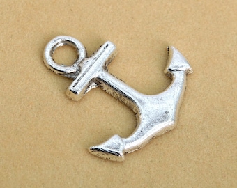 19x19MM Anchor Charm Silver Tone Zinc Alloy Charm 10 Pcs Bulk Lot Options (61757-2054)