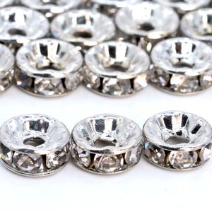 7-8MM Silver Tone Spacer Beads Clear Crystal Rhinestone Rondelle 100 Pcs Bulk Lot Options (62246-2255)