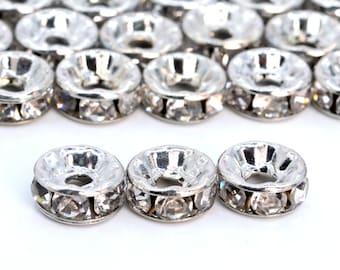 7-8MM Silberton Spacer Perlen klare Kristall Strass Rondell 100 Stück Masse Lot Optionen (62246-2255)