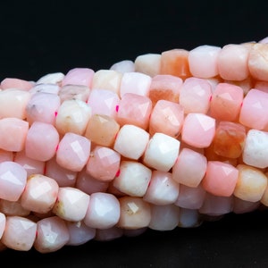 4-5MM Light Pink Opal Beads Faceted Cube Grade AAA Genuine Natural Gemstone Loose Beads 15&quot; / 7.5&quot; Bulk Lot Options (111728)