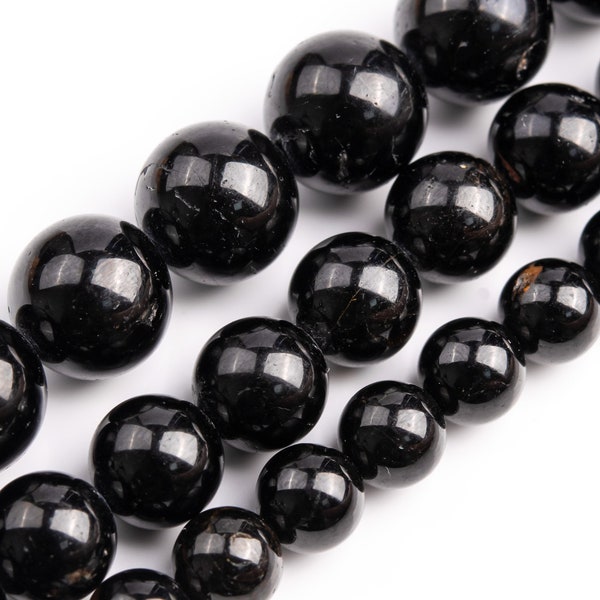Black Tourmaline Beads Genuine Natural Grade AA+ Gemstone Round Loose Beads 6MM 8MM 10MM Bulk Lot Options