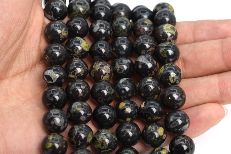 12MM Black & Green Ocean Fossil Jasper Beads AAA Genuine Etsy