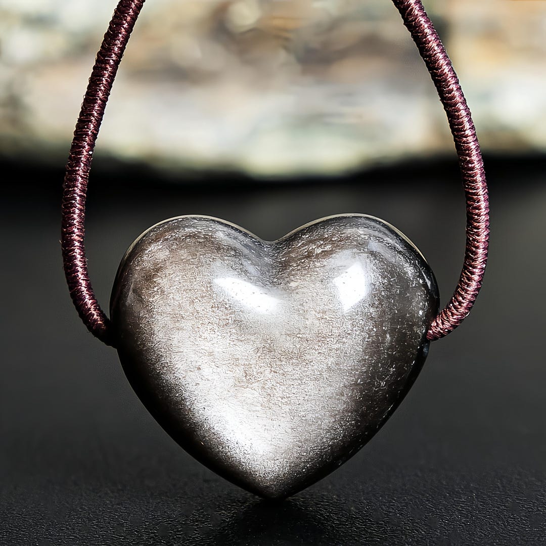 5個入り 天然シルバーオブシディアン ハートペンダント グレードAA