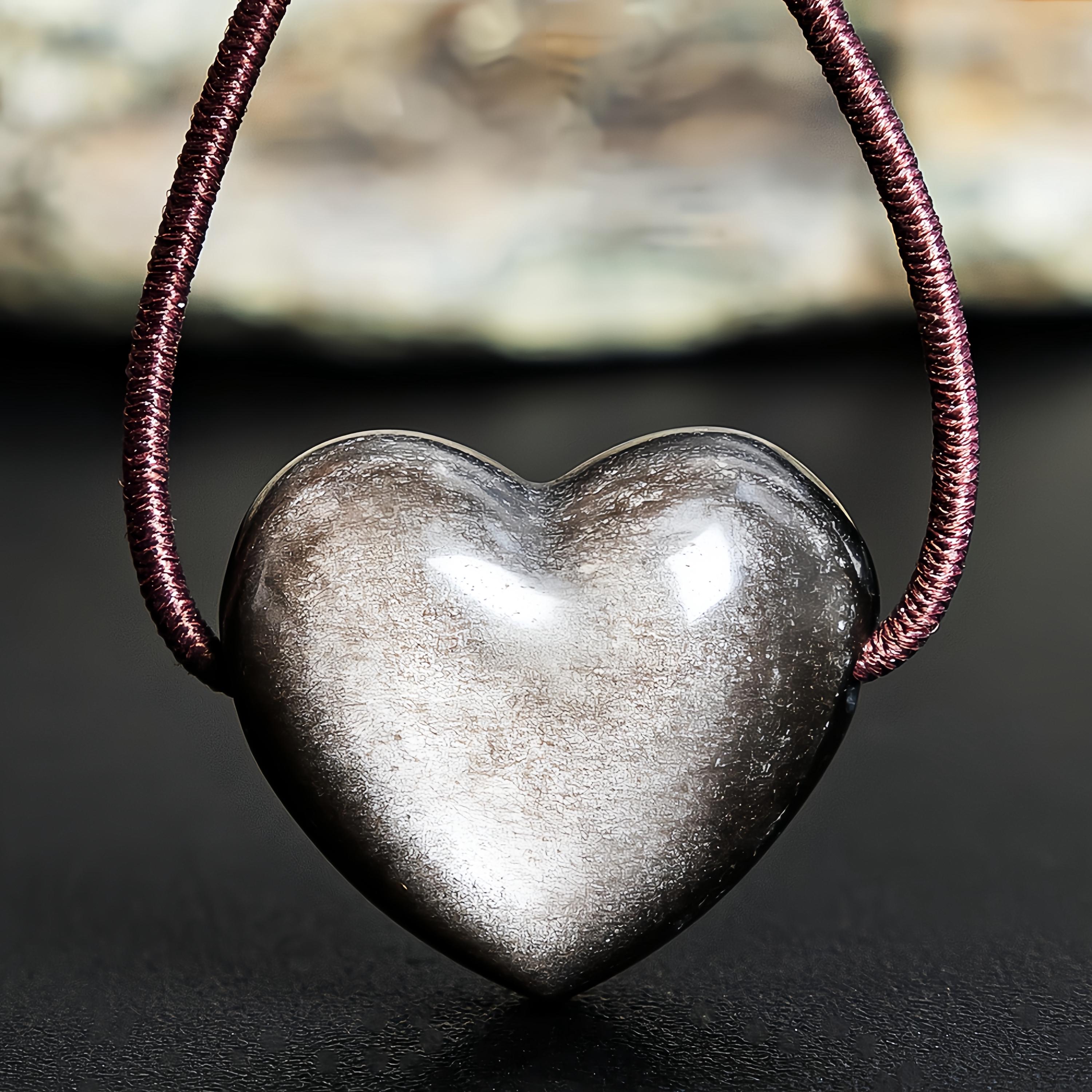 5個入り 天然シルバーオブシディアン ハートペンダント グレードAA