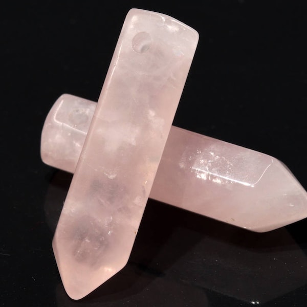 2 Pcs 30x8MM Rose Quartz Beads Healing Hexagonal Pointed Grade AAA Genuine Natural Loose Beads BULK LOT 2,4,6,12 and 50 (103344-723)