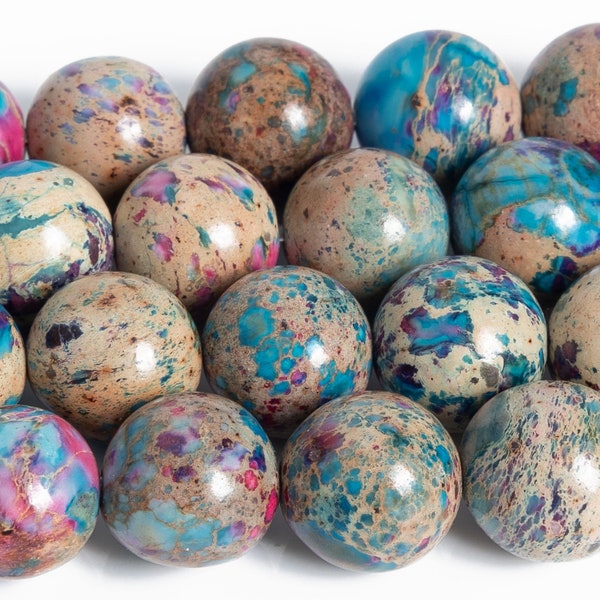 Cuentas de jaspe imperial de sedimento marino azul hielo y morado, piedras preciosas de grado AAA, redondas y sueltas, de 4 mm, 6 mm, 8 mm, 10 mm y 12 mm. Opciones de lotes al por mayor.