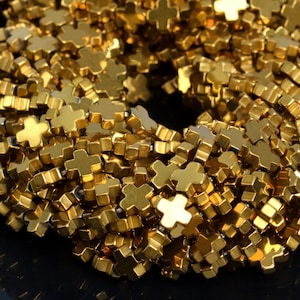 8MM Gold Hematite Beads Cross Grade AAA Natural Gemstone Half Strand Loose Beads 7.5&quot; BULK LOT 1,3,5,10 and 50 (104552h-1237)