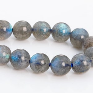 118085h-4012 17 Pcs 11-12MM Gray Labradorite Bracelet Madagascar Grade AAA Genuine Natural Round Gemstone Beads