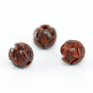 8 Pcs 8MM Natural Lobular Red Sandalwood Handcrafted Beads Two Layer Lotus Flower Carved Round Bulk Lot Options (80164-608)