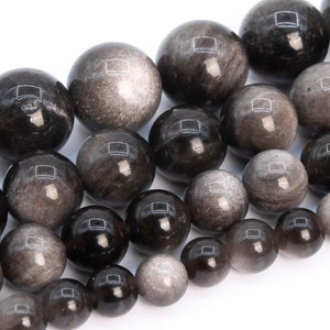 Silver Obsidian Beads Grade AAA Genuine Natural Gemstone Round Loose Beads 4MM 6MM 8MM 10MM 12MM Bulk Lot Options