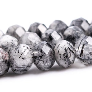 5x3-4MM Black Rutilated Quartz Beads Grade A Genuine Natural Gemstone Faceted Rondelle Loose Beads 15&quot; /7.5&quot;Bulk Lot Options (118459)