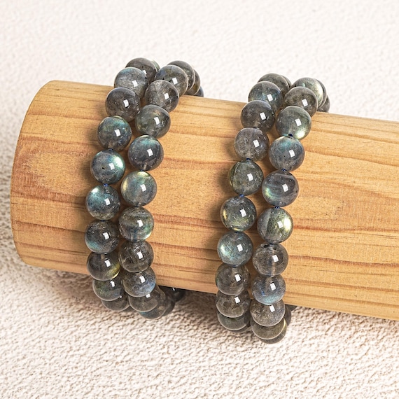 Labradorite Beads Bracelet Genuine Natural Round Gemstone