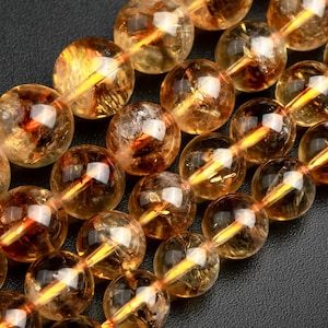 Citrine Beads Deep Brown Yellow Grade A+ Genuine Natural Gemstone Round Loose Beads 6MM  8MM 10MM 12MM Bulk Lot Options