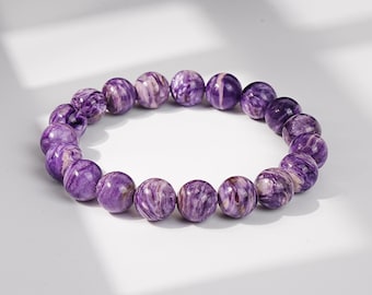 8/9/10 MM Royal Purple Charoit Armband | Premium wirbelnde weiße Ader natürliche Edelstein Geschenk für Frauen