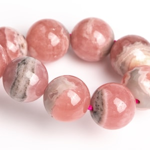 NUR EIN 8–9 mm großes argentinisches Rhodochrosit-Perlen-Rosa-Armband, Güteklasse A+, echter natürlicher runder Edelstein, 17,8 cm (123215h-2960)
