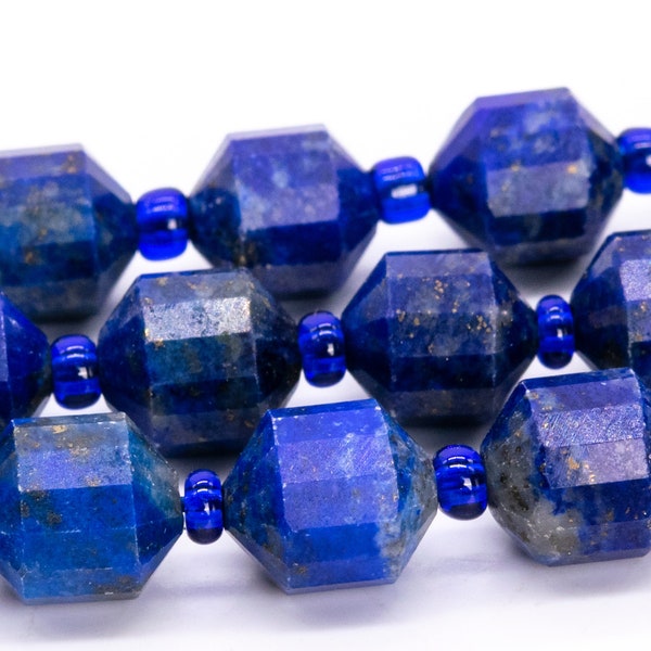 8x7MM Deep Blue Lapis Lazuli Beads Faceted Bicone Barrel Drum Grade A Genuine Natural Loose Beads 15.5" / 7.5" Bulk Lot Options (115629)